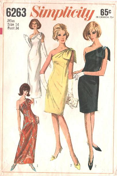 one shoulder dress sewing pattern. One Shoulder Formal Sixties