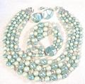 Ocean Tones Necklace, Bracelet, Earrings Set, Vintage Japan