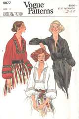 70's Romantic Pullover Vogue Blouse Pattern 9877 Bust 34