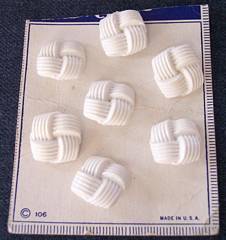 Vintage White Square Knot Plastic Buttons Seven on Card