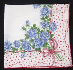 Blue Roses and Red Polka Dots Vintage Hankie