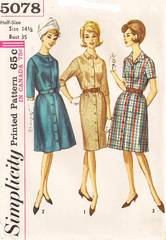 Vintage 60's Buttonfront Shirtwaist Dress Pattern Bust 35
